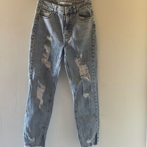 Tinseltown High Rise Distressed Jeans - Light Blue